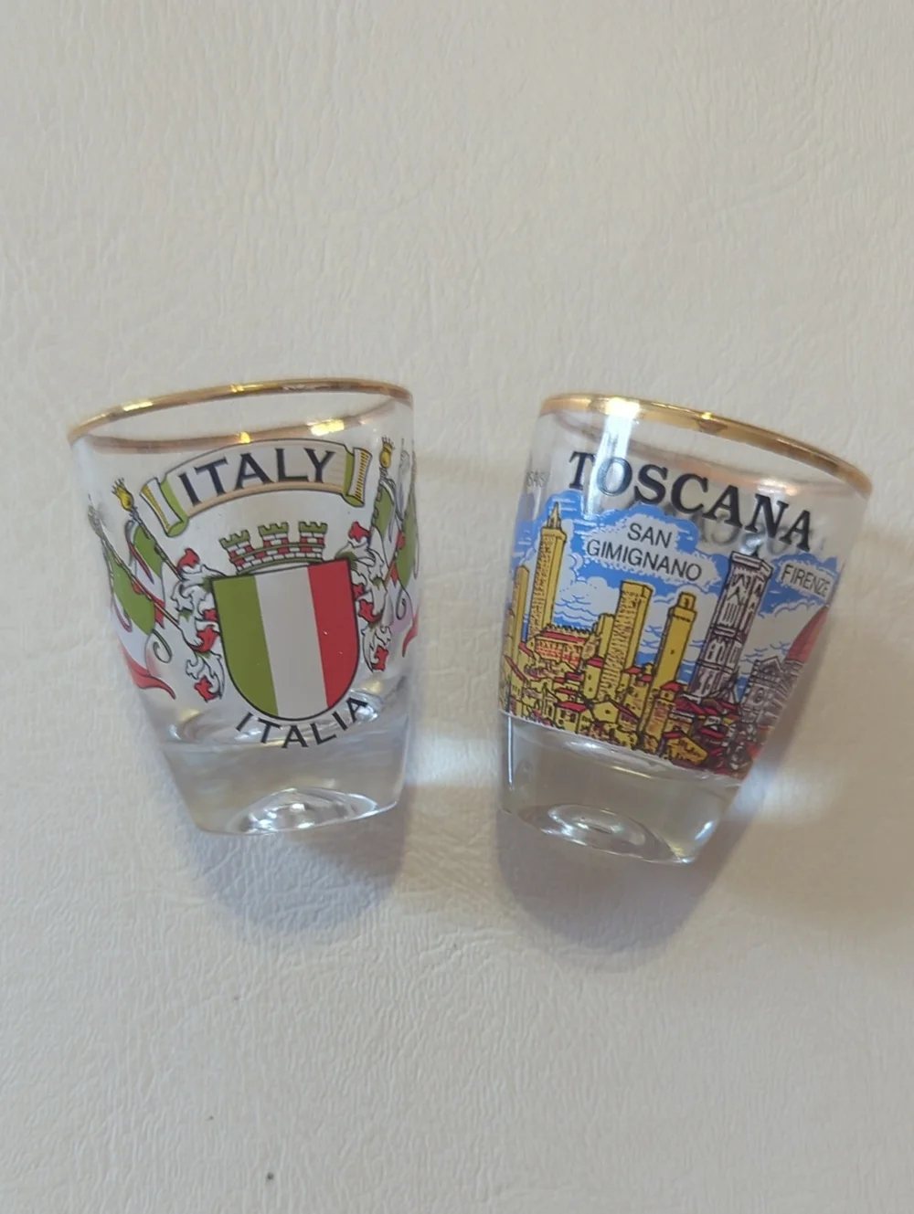 Set Of Italian Souvenir Shot Glasses Italy Tuscany Firenze Pisa Two Shot Glasses